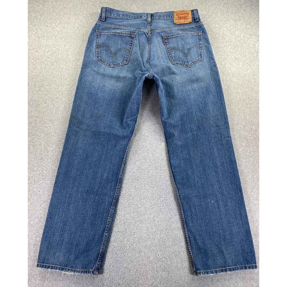 Levis 559 Relaxed Straight Jeans Mens 36x32 Blue Med Wash 100% Cotton Distressed